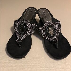 White Mountain Black Sandals with Bead Embellishments.